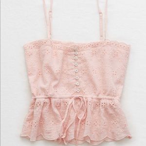 Aerie Light Pink Eyelet Top XS